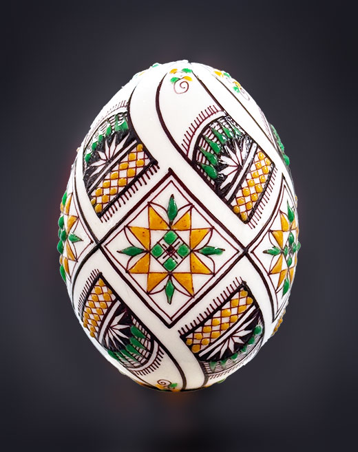 Entenei in Wachstechnik zweifarbig grün/ocker