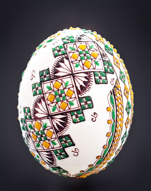 Entenei in Wachstechnik zweifarbig grün/ocker