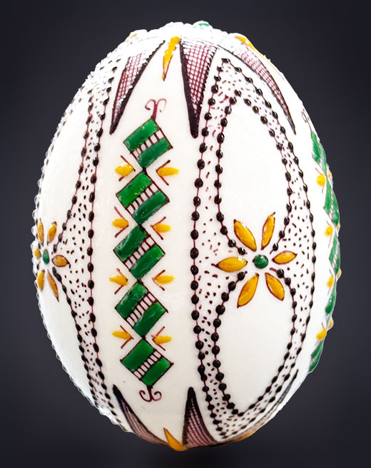 Entenei in Wachstechnik zweifarbig grün/ocker