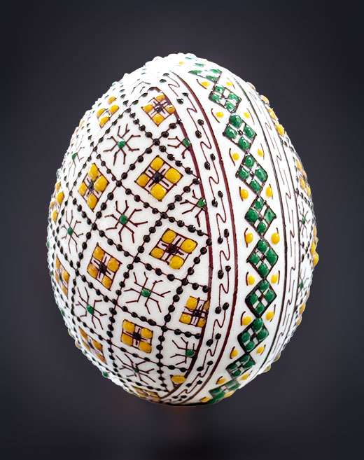 Entenei in Wachstechnik zweifarbig grün/ocker