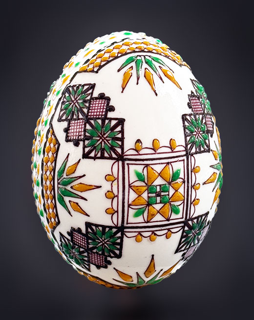 Entenei in Wachstechnik zweifarbig grün/ocker