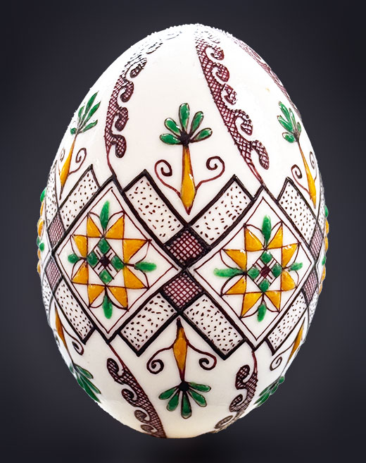 Entenei in Wachstechnik zweifarbig grün/ocker